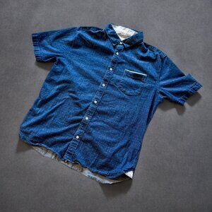 7‎ Diamonds Denim Stretch Shirt XL Blue Modern Casual Button-Up Chambray